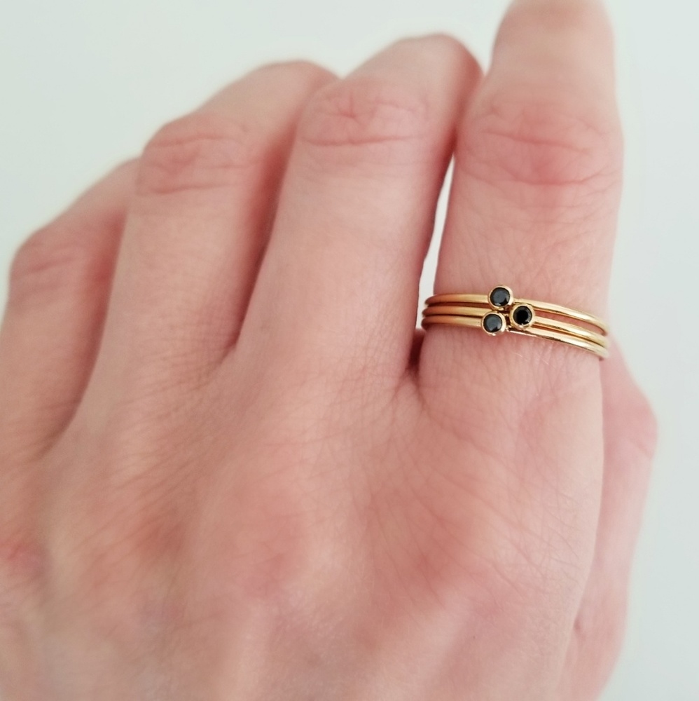 Dainty Black Cubic Zirconia Stacker Ring Goldfill - Picture 5 of 5